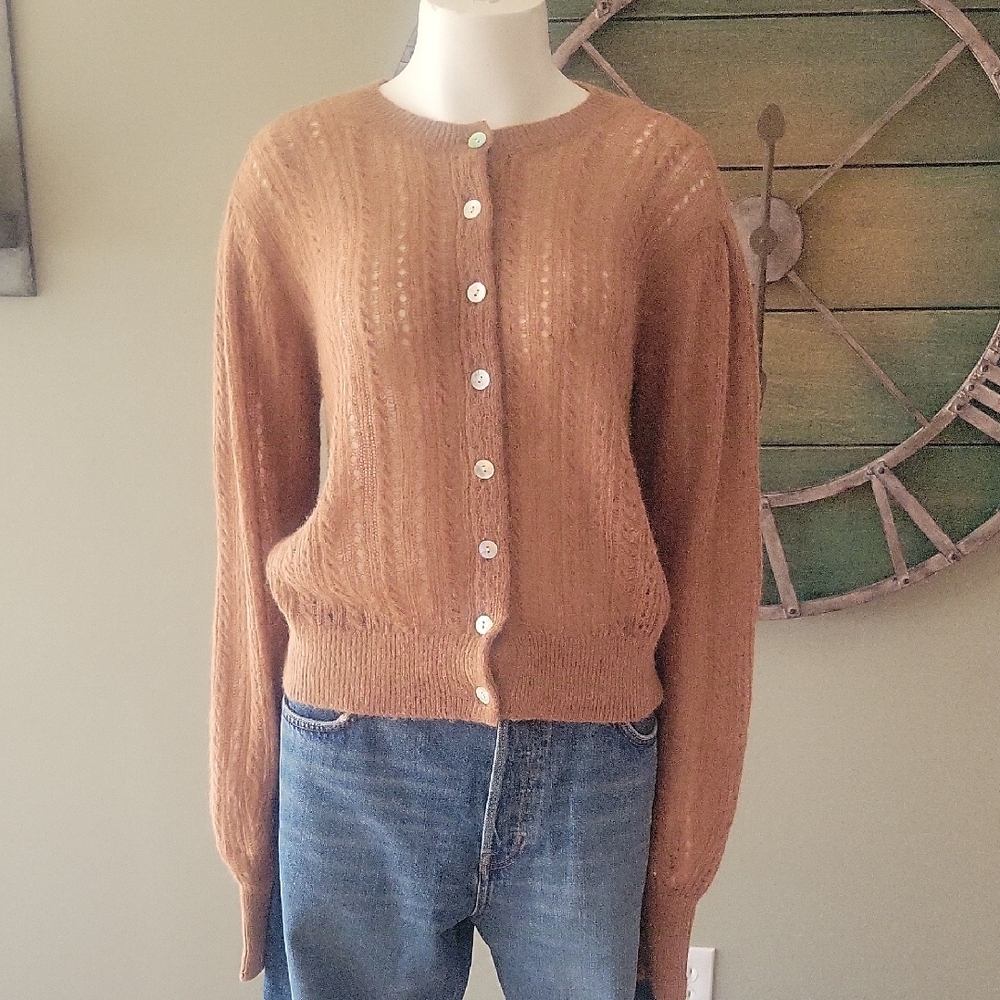 Madewell Pointelle Stitch Cardigan In Coffee - Picture 2 of 16